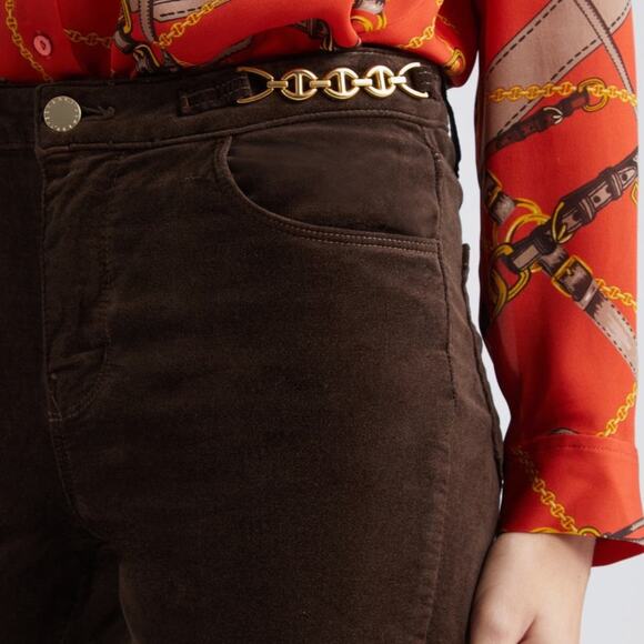 NEW L’Agence Stevie chocolate brown velveteen gold chain detail bootcut pants - Picture 3 of 16